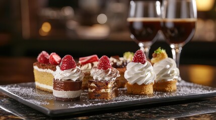 An Exquisite Display of Gourmet Mini Desserts with Fresh Berries and Elegant Presentation