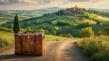 Vintage Suitcase on Tuscan Country Roadside