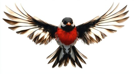 Obraz premium Magnificent Bird in Flight with Colorful Feathers and Intricate Wing Patterns Against a Bright White Background