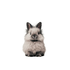 Obraz premium a small fluffy gray rabbit sitting on a transparent background, PNG image, PNG file, Generative art.
