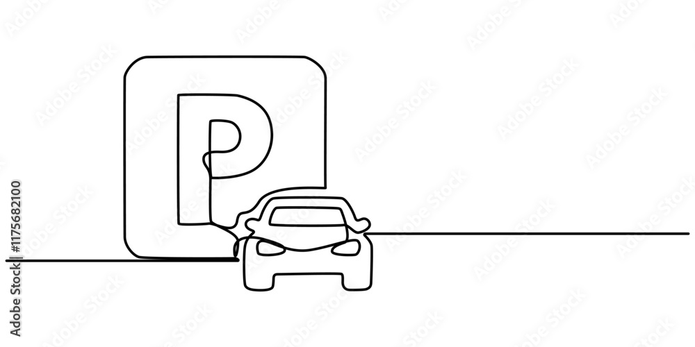 Poster parking continuous line one drawing pro vector illustration, parking icon one line vector. drawing o