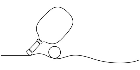 One continuous line drawing pickleball ball. One line sport ball. Isolated vector illustration, Paddle Tennis Line Icon. Editable Stroke Vector Icon, Playful Line Illustration for Table Tennis pro. 
