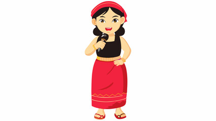 Cartoon Illustration of a South Asian Female Character in Traditional Attire Holding a Microphone