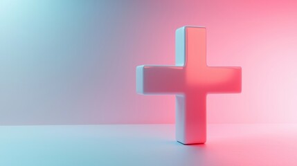Fototapeta premium Modern Abstract Lighted Plus Sign in Pink and Blue Color Scheme on Minimalist Background