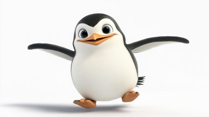 Fototapeta premium Cute cartoon penguin character joyfully leaping.