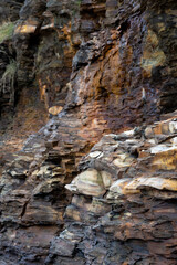 Close up of rocks in the cliffs at Runswick Bay in Yorkshire