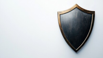 Dark shield on white background, copy space.
