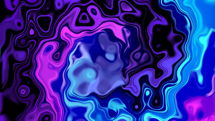 An abstract design of vibrant neon waves blending purple, blue, and black hues with a fluid, energetic, and hypnotic texture, evoking a futuristic and psychedelic atmosphere