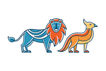 Abstract animal illustration featuring a lion and phoenix in bold geometric lines, perfect for branding, design, or educational materials