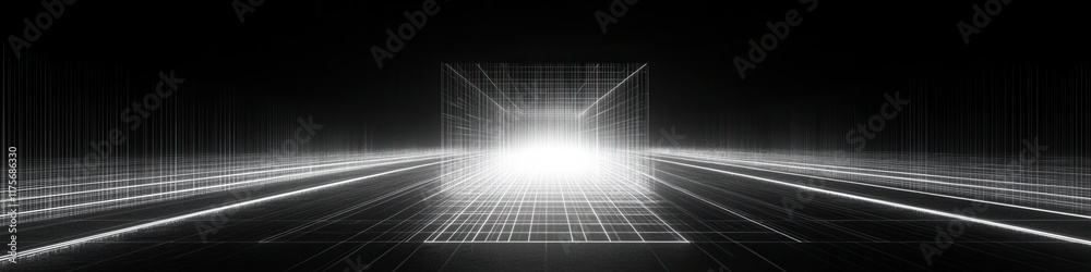 Sticker glowing minimalist tech grid, sleek lines creating a dynamic network design, modern aesthetics, vibr