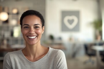 candid portrait of smiling coworker engaging in light conversation in shared workspace