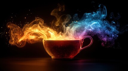A vibrant cup emitting colorful steam, symbolizing warmth and creativity.