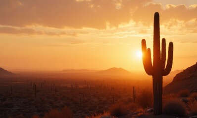 Silhouette of a cactus at sunset