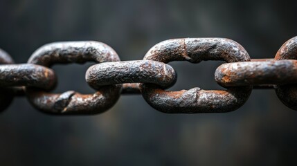 Rusty Metal Chain Link Against Dark Background Highlighting Texture and Detail in Industrial Setting