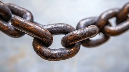 Fototapeta premium Close-Up of Rusty Steel Chain Links Displaying Texture and Industrial Aesthetic in Defocused Background