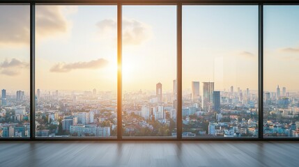 Golden Hour Cityscape from Panoramic Window
