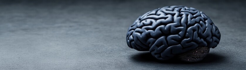 A close-up of a realistic brain sculpture on a textured surface, symbolizing intelligence, creativity, and the complexity of the human mind.