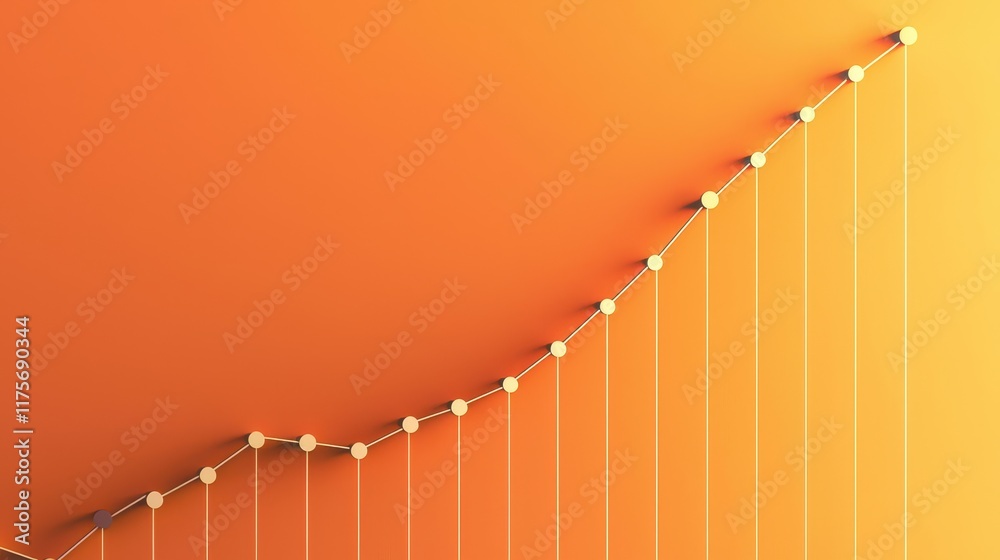 Poster abstract orange background with upward trending graph and circular data points illustrating positive