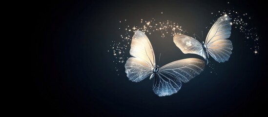 Glowing ethereal butterflies gracefully floating and fluttering in a captivating mystical and enchanted celestial realm filled with shimmering light stars and a sense of wonder and magic