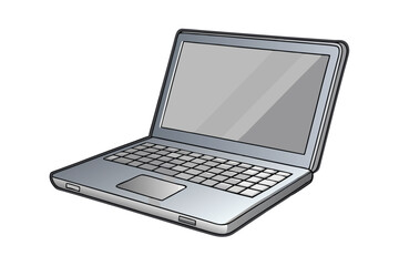 Stylized laptop with a metallic finish and blank screen, ideal for technology themed designs and digital presentations