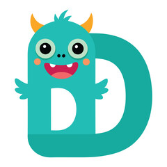 Funny and cute alphabet D with monster