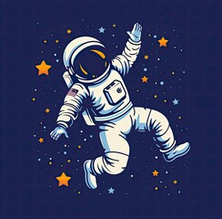 Cartoon-style astronaut reaching for stars in bold colors and minimalistic design
