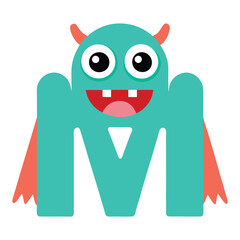 Funny and cute alphabet M with monster