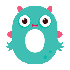Funny and cute alphabet O with monster