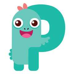 Funny and cute alphabet P with monster