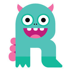 Funny and cute alphabet R with monster