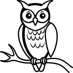 A Owl  is sitting line art illustration
