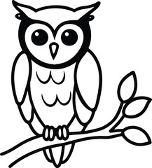 A Owl  is sitting line art illustration