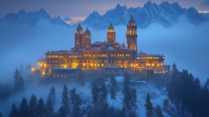 Obraz premium Enchanted Castle in the Misty Mountains
