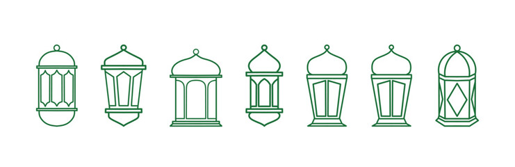 Set of Islamic lantern icons. Vector silhouettes in green and white. Perfect for Ramadan and Eid designs
