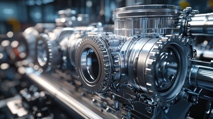 Close-up of Gleaming Metal Gears and Engine Components