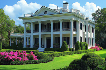 Obraz premium Majestic Southern Mansion With Extensive Landscaping