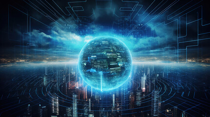 Futuristic City Encased in a Digital Sphere