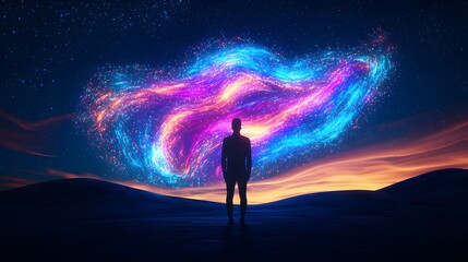 Obraz premium Surreal Silhouette Journey Through Cosmic Energy Flows and Luminous Aura