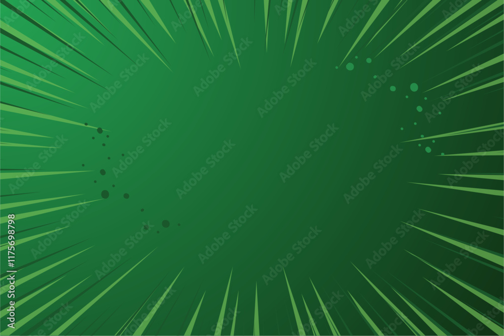 Poster dynamic green comic book background with halftone and radial speed lines. perfect for action scenes.