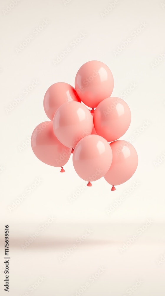 Aufkleber Light pink balloons floating against a minimalist white background creating a serene and dreamy atmosphere, ideal for celebrations, valentine's day, mother's day, or spring themed projects