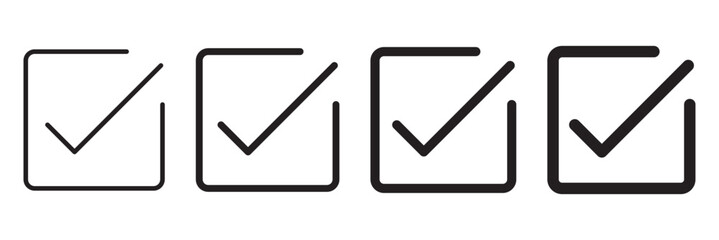 Set of different black check marks vector. Voting vector icon. Choice vector icon. Confirmation symbol set of checkmark icons in square and circle.