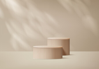 3d background products display podium scene with geometric platform. background vector 3d rendering with podium. stand to show cosmetic products. Stage showcase on pedestal display beige studio