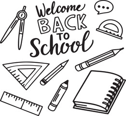 Back to school Set of hand drawn stationery icon vector art illustration