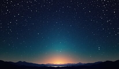Fototapeta premium A surreal landscape with a field of glowing a crescent moon, and a starry sky