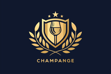 Fototapeta premium A sleek logo design showcases a shield with a champagne glass, emphasizing luxury and elegance, Craft a simple and sophisticated logo for a prestigious champagne brand