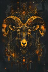 Captivating Occult of Aries Zodiac Symbol with Intricate Geometric Patterns and Mystical Symbolism