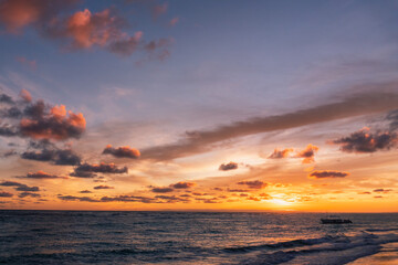 A spectacular sunrise over the sea at Punta Cana in the Dominican Republic