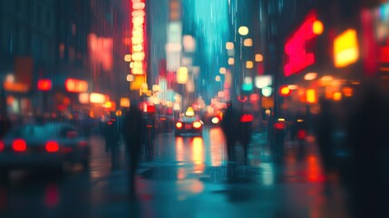 Fototapeta premium Rainy Night in the City: A Blur of Lights and Movement