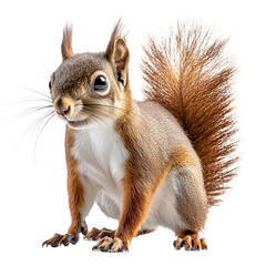 a red squirrel with a bushy tail on a transparent background, photo PNG image, PNG file, Generative art.