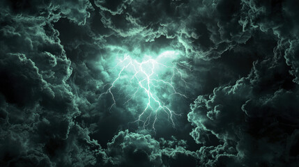 Obraz premium Dramatic black thunderclouds with bright lightning illuminating sky